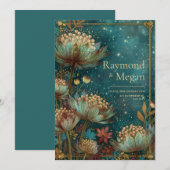 Teal Astrantia Glow Emerald Celestial Wedding Kaart (Voorkant / Achterkant)