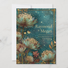 Teal Astrantia Glow Emerald Hemelbruiloft Kaart