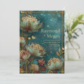 Teal Astrantia Glow Emerald Hemelbruiloft Kaart (Staand voorkant)