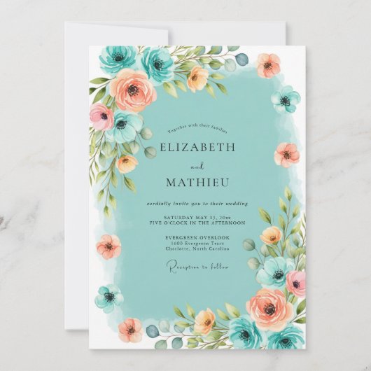 Teal Atmospheric Coastal Wedding Kaart (Voorkant)