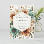 Teal Autumn Bloom Wedding Kaart (Staand voorkant)