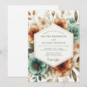Teal Autumn Bloom Wedding Kaart (Voorkant / Achterkant)