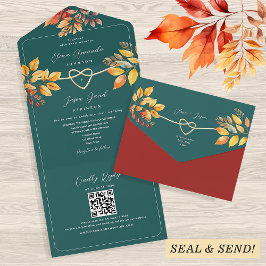 Teal Autumn QR Code Bruiloft All In One Uitnodiging