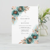 Teal Autumnal Bloom Wedding Kaart (Staand voorkant)