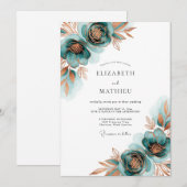 Teal Autumnal Bloom Wedding Kaart (Voorkant / Achterkant)