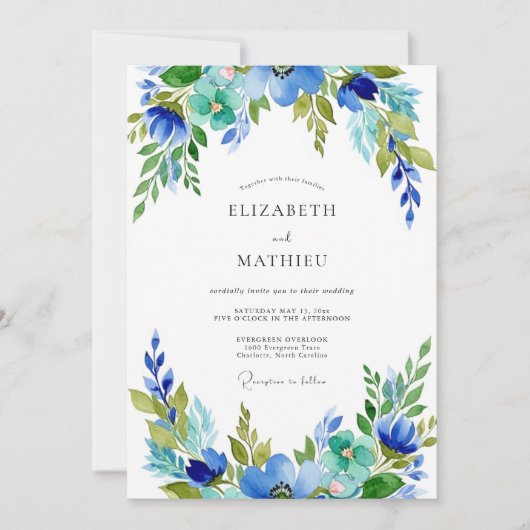 Teal Azure Harmonious Botanical Wedding Kaart (Voorkant)