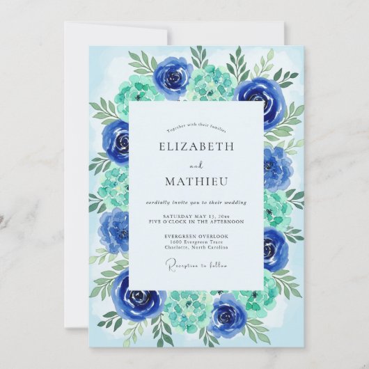 Teal Azure Painterly Coastal Wedding Kaart (Voorkant)
