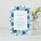 Teal Azure Painterly Coastal Wedding Kaart (Staand voorkant)