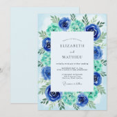 Teal Azure Painterly Coastal Wedding Kaart (Voorkant / Achterkant)