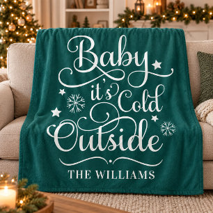 Teal Baby Het Is Koud Buiten Familienaam Fleece Deken