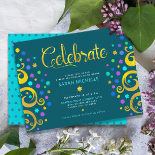 Teal Bat Mitzvah Goud Folie Boom des Levens Modern Informatiekaartje