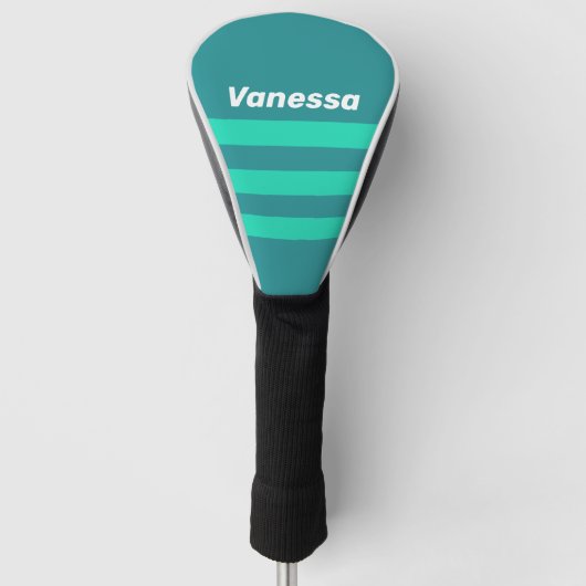 Teal Beach Breeze over Strepen met Naam Golfheadcover (Voorkant)