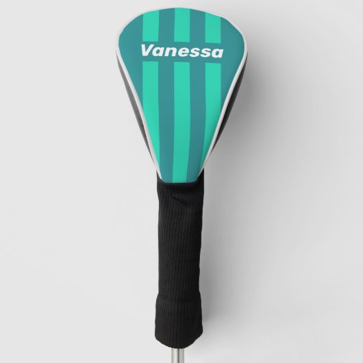 Teal Beach Breeze Pin Strepen met Naam Golfheadcover (Voorkant)
