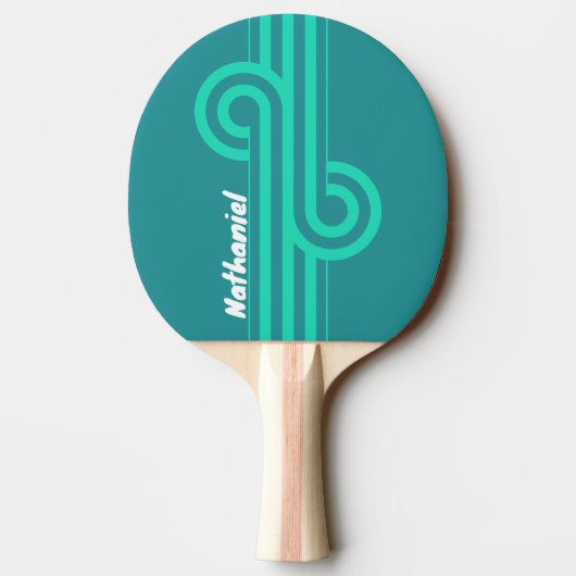 Teal Beach Breeze Stripe Loop met naam Tafeltennisbatje (Achterkant)