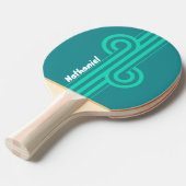 Teal Beach Breeze Stripe Loop met naam Tafeltennisbatje (Voorkant Gekanteld)