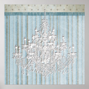 Teal Beige Shabby Chic Kroonluchter Muur Kunstprin Poster
