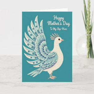 Teal Bird Moederdag kaart voor stiefmoeder
