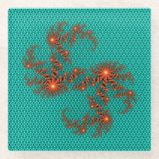 Teal Black Abstract Mandala Pattern Glazen Onderzetter (Voorkant)