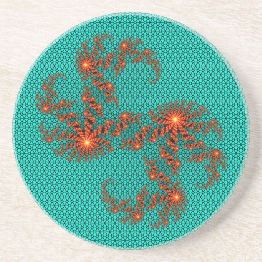 Teal Black Abstract Mandala Pattern Zandsteen Onderzetter (Voorkant)