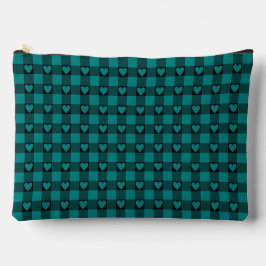 Teal Black Buffalo Heart Plaid Etui