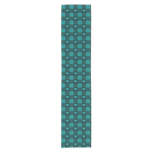 Teal Black Buffalo Heart Plaid Table Runner Korte Tafelloper (Voorkant)