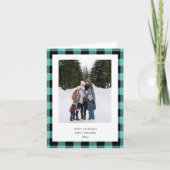 Teal Black Buffalo Plaid Border 3 Photo Christmas Feestdagen Kaart (Voorkant)