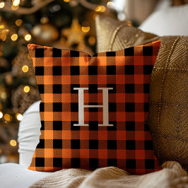 Teal Black Buffalo Plaid Monogram Holiday Kussen