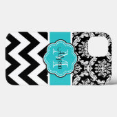 Teal Black Damask Chevron Monogram Case-Mate iPhone Case (Achterkant (horizontaal))