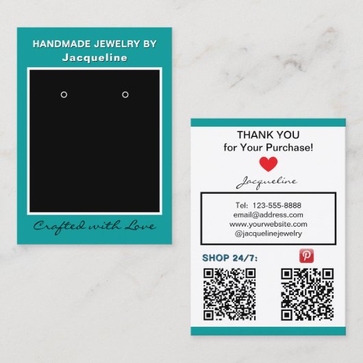 Teal Black Earrings Edit Social Media QR Codes Visitekaartje (Voorkant / Achterkant)