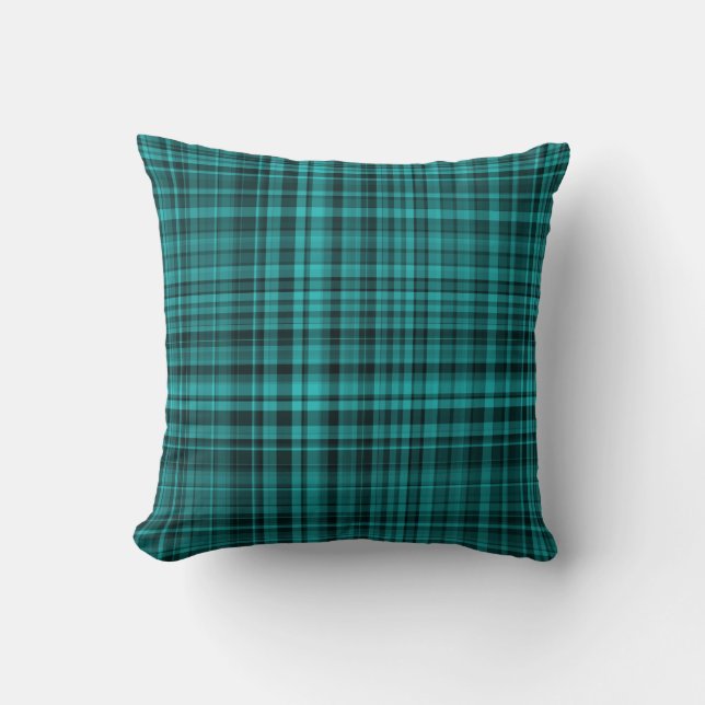 Teal Black Plaid Pattern Kussen (Voorkant)