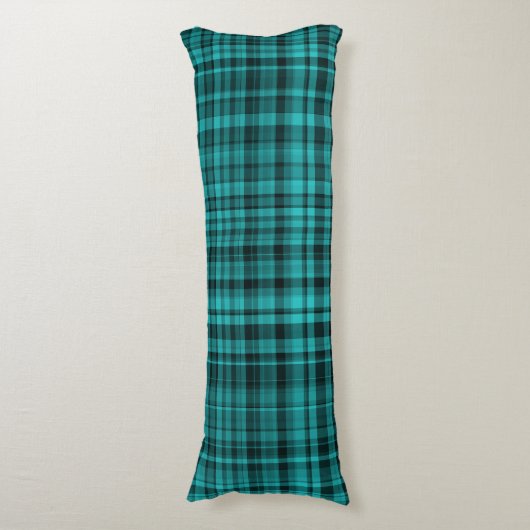 Teal Black Plaid Pattern Lichaamskussen (Voorkant Verticaal)