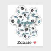 teal black soccer balls sticker with name (Vel)