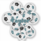 teal black soccer balls sticker with name (Voorkant)