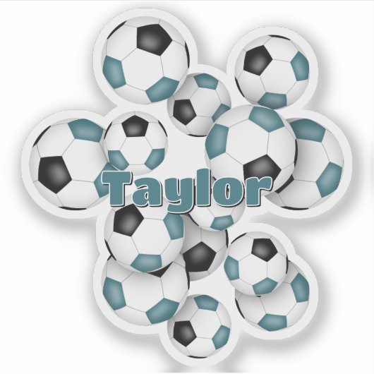 teal black soccer balls sticker with name (Voorkant)
