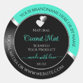 Teal Black Wavy Silver Cute Hearts Product Labels (Voorkant)