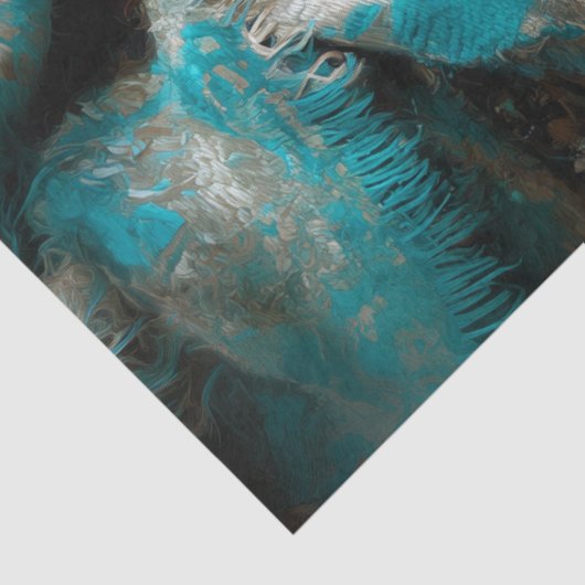 Teal Blanket Silver Wolf Portrait Tissuepapier (Detail)