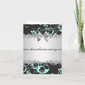 Teal Blau Zwart Damast Zilver Bedankkaart (Achterkant)