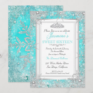Teal Blauw Aqua Zilver Winter Wonderland Sweet 16 Kaart