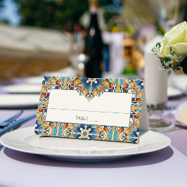 Teal Blauw bruine vintage talavera bruiloft Plaatskaartje