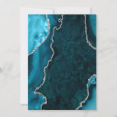 Teal Blauw en Zilveren Agat Marmeren Bruiloft Kaart (Achterkant)