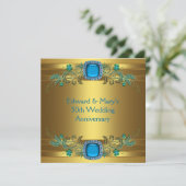 Teal Blauw Goud 50ste Huwelijksverjaardag Feest Kaart (Staand voorkant)