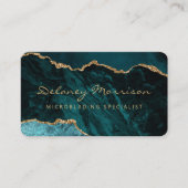 Teal Blauw Goud Agaat Microblading Afgerond Visitekaartje (Voorkant)
