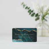 Teal Blauw Goud Agaat Microblading Afgerond Visitekaartje (Staand voorkant)