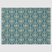 Teal Blauw Goud Ananas Damast Tissuepapier (Voorkant)
