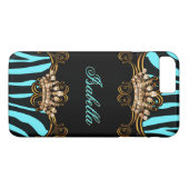 Teal Blauw Goud Brons Tiara Kroon Zebra Case-Mate iPhone Case (Achterkant (Horizontaal))