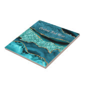 Teal Blauw Goud Marmer Aangepaste Tekst Keramische Tegeltje (Zijkant)