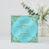 Teal Blauw Gouden 50ste Huwelijksjubileum Feest Kaart (Staand voorkant)