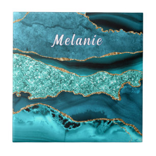 Teal Blauw Gouden Marmer Keramiektegel Aangepaste  Tegeltje