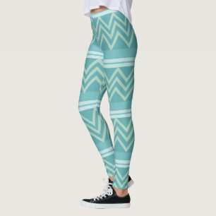 Teal Blauw Groen Chevron Geometrisch Leggings