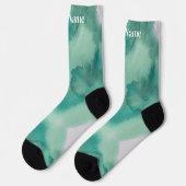 Teal Blauw Groen Marmer | Aangepaste Naam Sokken (Links)